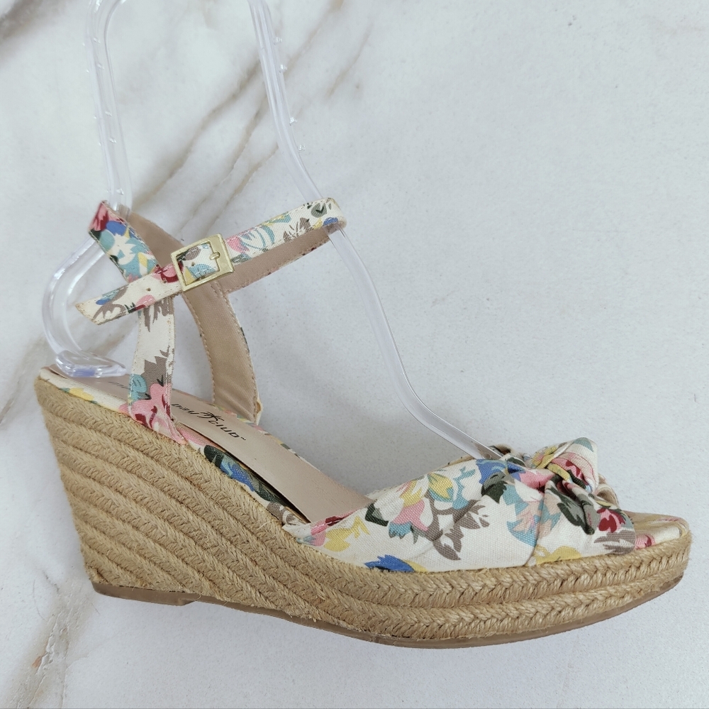Montego Bay Club Floral Platform Wedge Espadrille Sandals, Sz 10